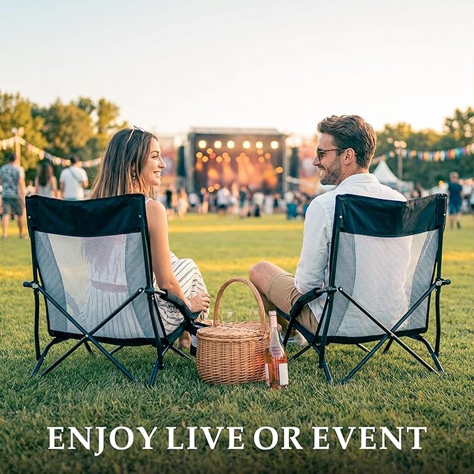 Low Folding Beach Chairs for Adults Portable Lightweight Sling Beach Camping Chair with Cup HolderArmrestFoldable Camp Lawn Chair for Outdoor Sand Concert Travel Sport Events
