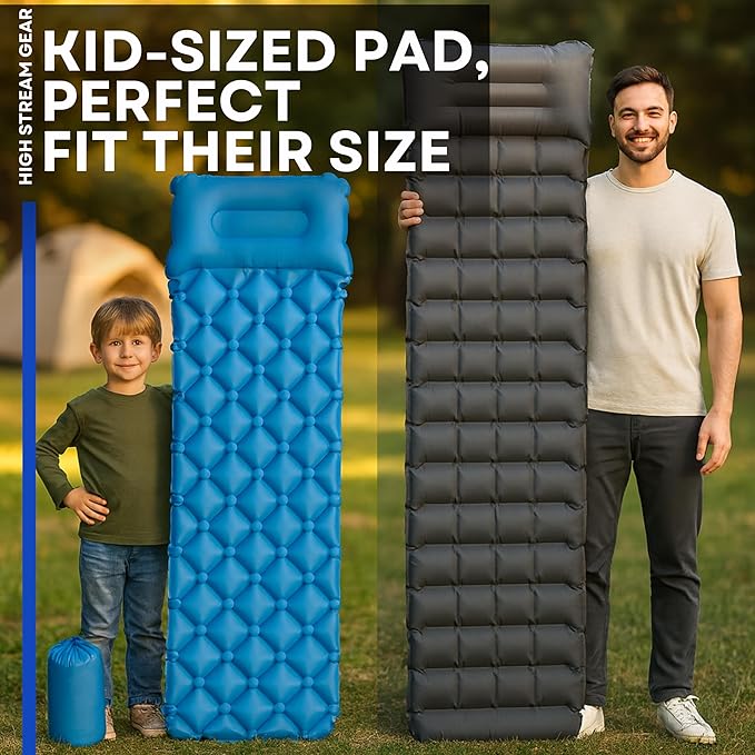 Kids Sleeping Pad for Camping and Sleepovers with Pillow Inflatable Camping Mattress for Backpacking &amp Travel Thick Toddler Cot Mat Fast Inflating Camping Sleeping Pads for Kids