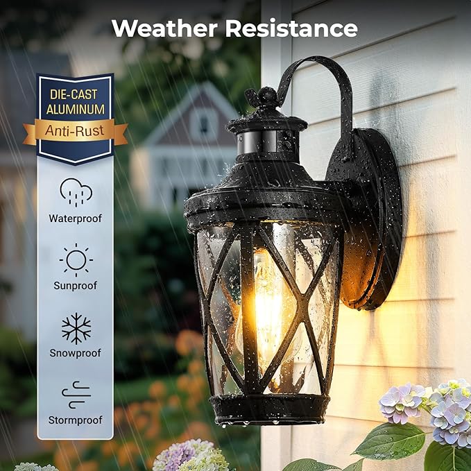 VIANIS Motion Sensor Outdoor Lights Modern Patio Lights Outdoor Waterproof Black Exterior Lighting Fixtures Lanterns for House 100% Aluminum Outside Wall Mount Light Sconce for Garage Porch Coach