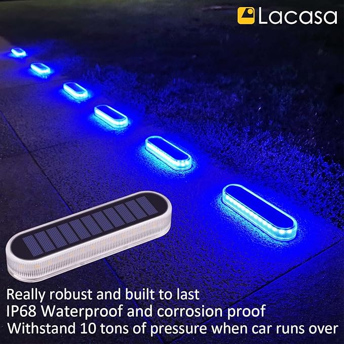 Lacasa Solar Deck Lights 4 Pack 40LM Solar Powered Step Lights Blue Light LED Dock Light Outdoor In-Ground Lights IP68 Waterproof Auto ON/Off for Garden Stairs Driveway Pathway Lighting