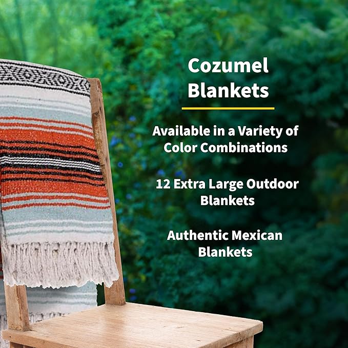 Cozumel Authentic Mexican Blankets (12-Pack) - 72x48 Woven in Mexico - Serape Throw Blanket for Yoga Studio Outdoor Picnic/Camping/Beach Saddle Blanket Bed/Home Decor (Assorted Brights)