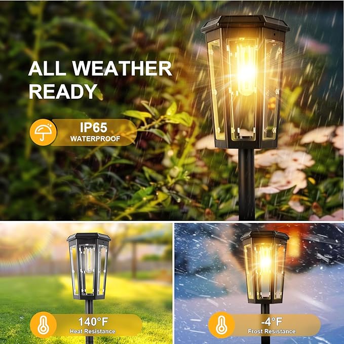 echosari 8 Pack Solar Pathway Lights Outdoor Waterproof Solar Lights Outdoor Auto On/Off Long-Lasting Solar Powered Garden Lights Driveway Lights for Yard Path Landscape Walkway Lawn（Warm White）