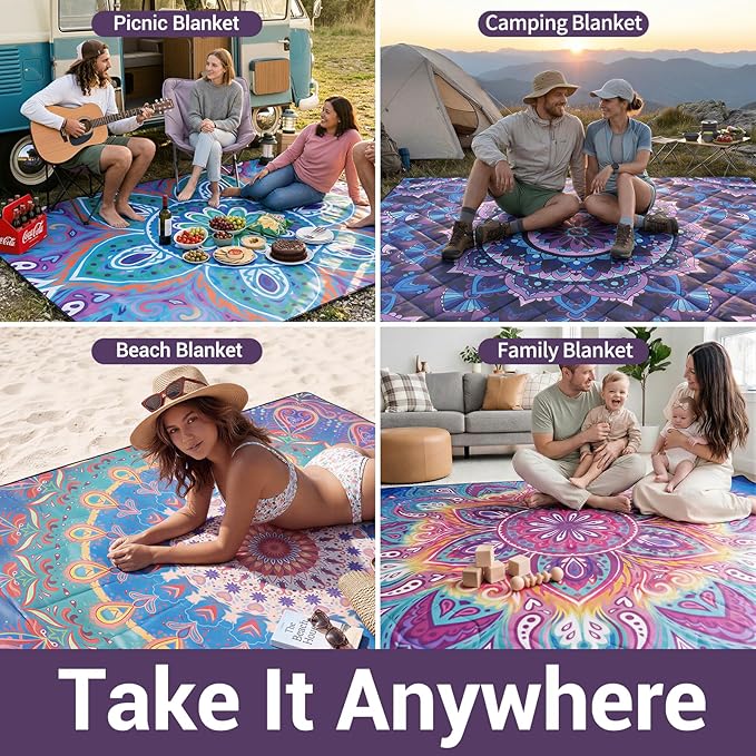 60x80 Extra Large Picnic Blankets Waterproof Sandproof Couple Outdoor Beach Blanket Foldable Grass Park Lawn Concert Mat Summer Camping Essentials Rv Travel Vacation Accessories Festival Gift