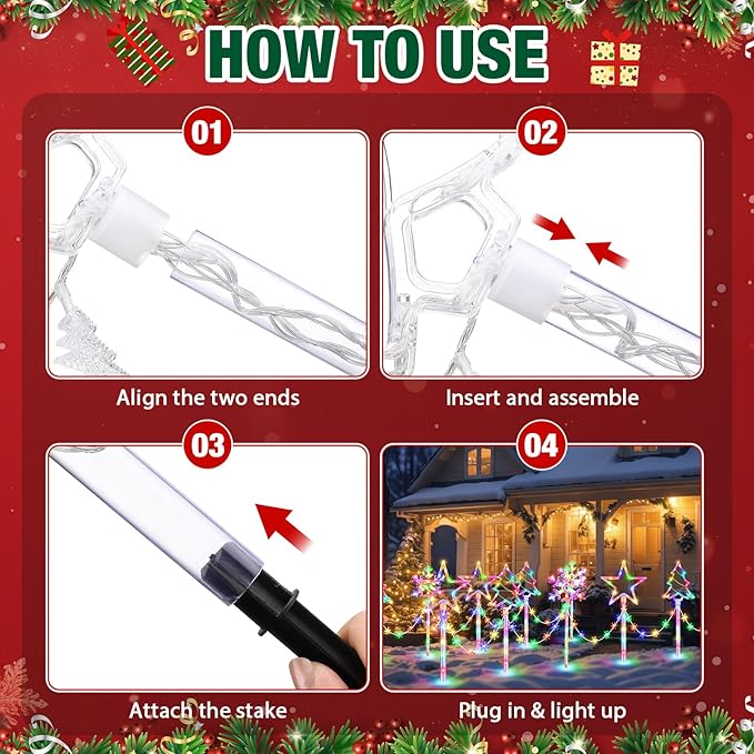 12 Pack Outdoor Snowflake Walkway Lights Plug in Christmas Pathway Lights 8 Modes Xmas Waterproof LED Garden Stake Light for Walkway Porch Yard Lawn(Multicolor)