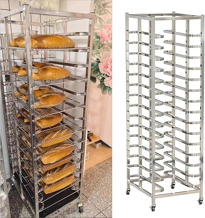 15-Tier Speed Rack for Sheet Pan Commercial Food Storage Cart for Pastry Display with Locking Wheels