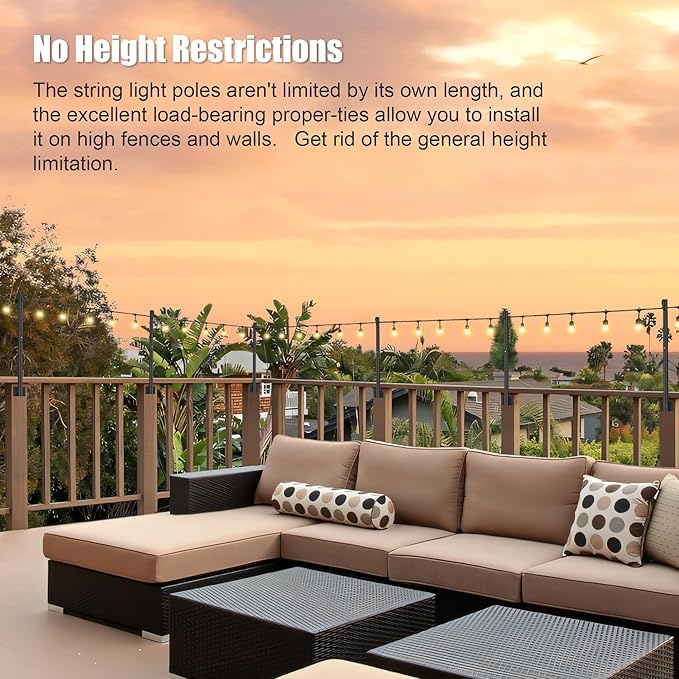 Suchtale 4 Pack 2.8 FT String Light Poles Suspension Outdoor Fence Post Lights with Clip and Bracket Outside String Lights Hanging Wall Mounting Stand for Patio Garden Backyard Wedding Party Black