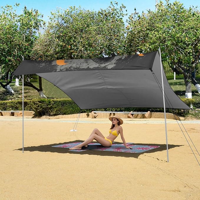 ALAZA Highland Bull Bat Halloween Beach Tent Sun Shelter UPF50+ Protection Beach Shade Canopy w/ 4 Sandbags for Outdoor Camping Fishing Backyard Fun Picnic 10x9 ft