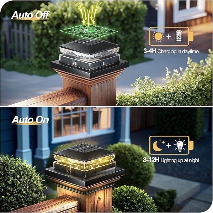 12 Pack Solar Post Cap LightBlack Solar Powered Fence Light 4x4 IP65 Waterproof Outdoor Post Solar Lights for Garden &amp Patio Deck Lights for 3.5x3.54x45x5 Wood &amp Vinyl Posts Warm White Lig