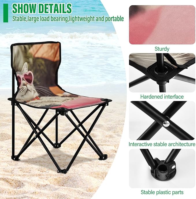 Cat Holiday Portable Camping Chairs Folding Chair - Durable Oxford Fabric Lightweight Iron Frame Easy Fold Design - Ideal for Outdoor Activities Camping Fishing and Travel