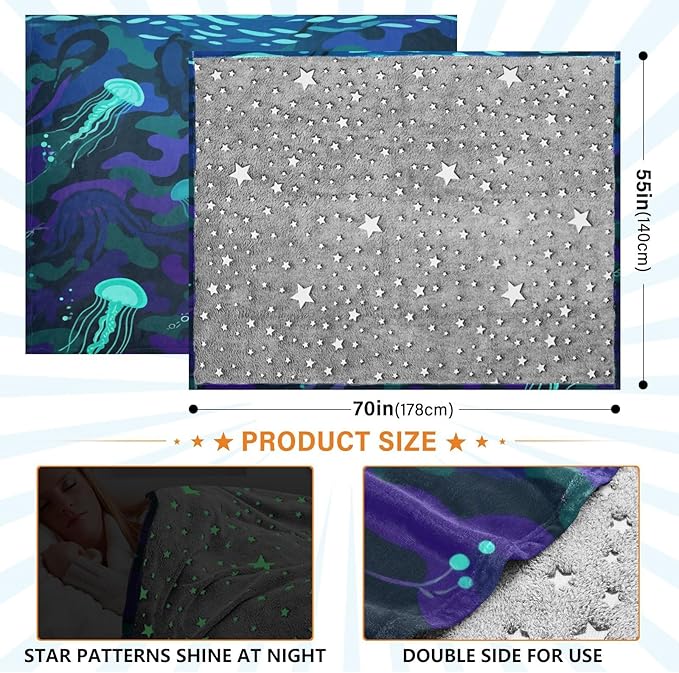 Throw Over Blanket Undersea Camouflage Black Blue Jellyfish Sofa Throws 50 x 70 Inch