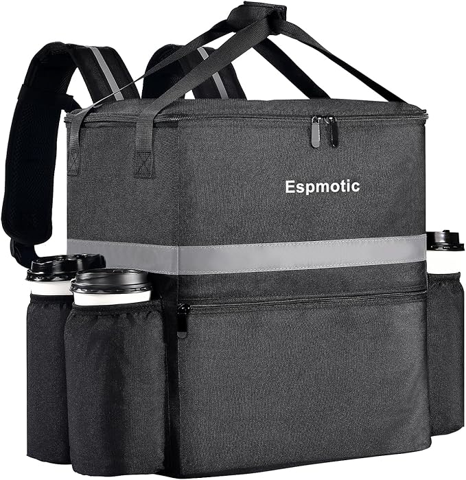 Insulated Food Delivery Backpack - Large Capacity Leakproof with 4 Reinforced Cup Holders Optimized for Hot/Cold Food Delivery Ideal for Uber Eats DoorDash Postmates &amp More