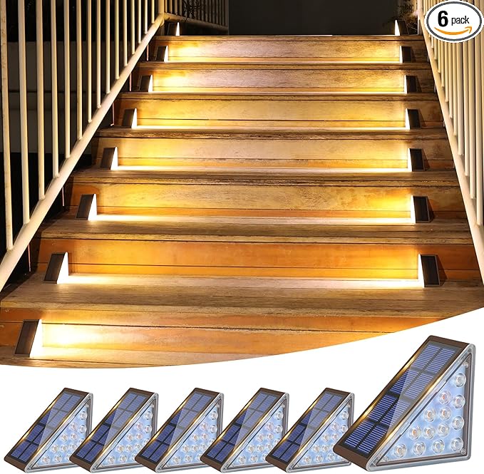 VOLISUN Solar Step Lights Outdoor Waterproof LED Outdoor Stair Lights Solar Step Light for Outside Deck Light Decor for StairFront Porch and Patio(Brown6 Pack)