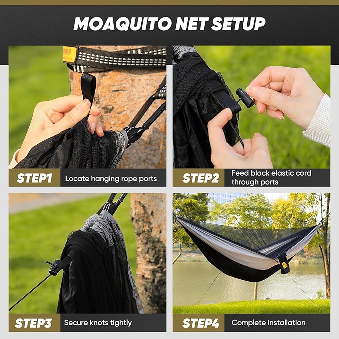 Camping Hammock with Mosquito Net 600 lbs Portable Hammock with Tree Straps2-in-1 Double/Single Travel hammocks Tent for Outside/Indoor/Backpacking/Beach-Black&ampGrey