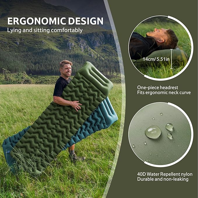 Naturehike Double Camping Sleeping Pad Ultralight Inflatable Sleeping Mat with Pillow Built-in Pump 2.6 Inch Lightweight Air Mattress for Backpacking Hiking Traveling