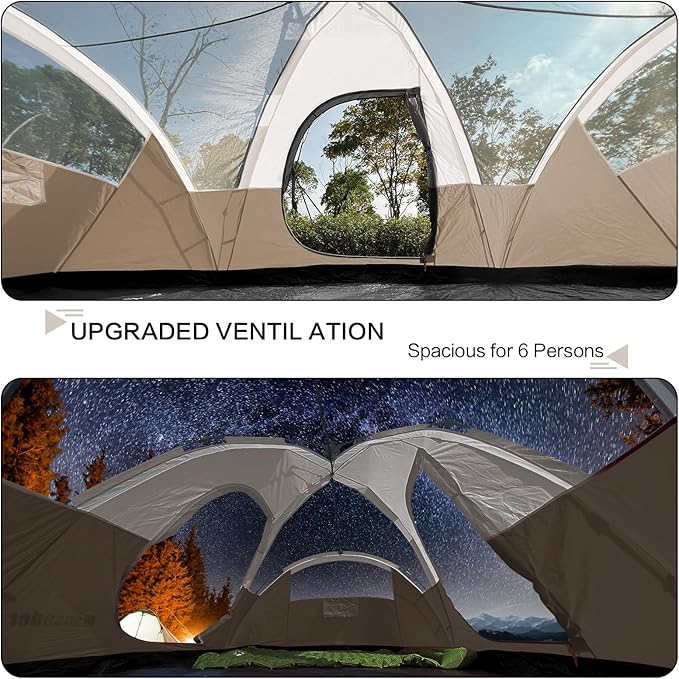 6 Person Family Camping TentWaterproof Windproof with Top RainflyEasy Set UpPop Up Tent for Outdoor Camping Hiking Trave