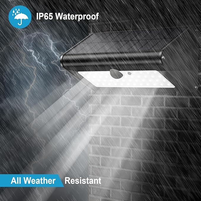 SECUROAD 1100 Lumens Solar Motion Sensor Lights Outdoor IP65 Waterproof 4500mAh Battery Black Aluminum Metal Security Flood Wall Lights 1 Pack Daylight