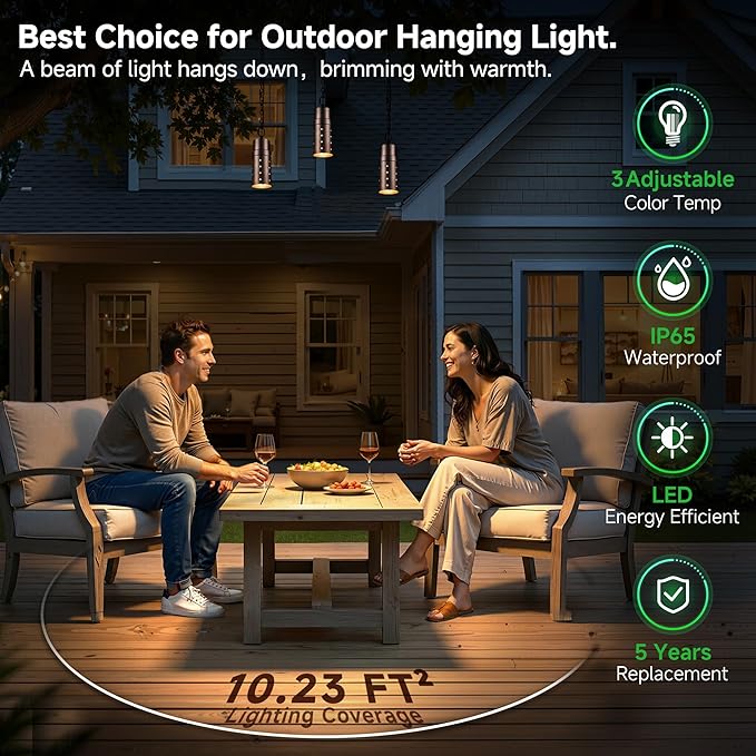 Outdoor Pendant Lights 3000K/4000K/5000K Adjustable Color Temperature 3CCT Low Voltage LED Hanging Lights 12V Wired Installation Aluminum Design ORB Finish for Patio Porch Gazebo 4 Pack