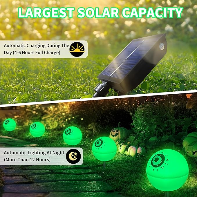 Solar Halloween Lights Waterproof Decorations 5 Pack Solar Globe Lights for Garden Decorations Outdoor Ghost Scary Eyeball Pathway Decor for Christmas Tree Garden Lawn Yard (Green&ampRed)