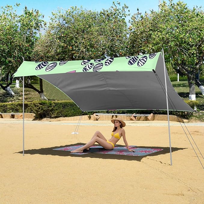 Bolaz Beach Canopy Tent Sun Shade9'×10.5' Large Family Beach Shade UPF50+- Outdoor Shade for Camping Trips FishingFootprint Love Pattern