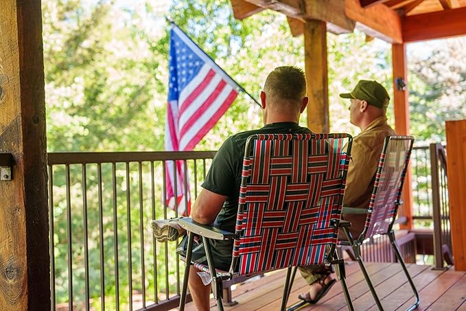 MOUNTAIN SUMMIT GEAR Retro Webbed Camping Chair - Lightweight Foldable Durable Steel Frame 300lb Capacity Vintage Red/White/Blue Stripes by Caddis Sports