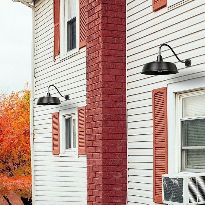Gooseneck Barn-Lights Outdoor Fixture - 18 inch Farm Style Black Large Lighting Farmhouse Exterior Sconce Wall Light for House Dusk to Dawn Sensor Front Door Porch Garage (18 inch)