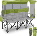 3 Person Beach Camping Chair with Canopy Shade Oversized Folding Loveseat 700lbs Heavy Duty Couch with Cup Holder Carry Bag for Lawn Outdoor Beach(Blue and Grey Canopy Camp Chair)