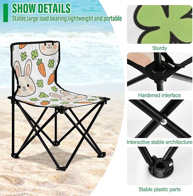FRODOTGV Folding Camp Chairs Cute Bunny &amp Carrot Backpack Chair Carry Bag Included Portable for Waiting in Line Ice Fishing