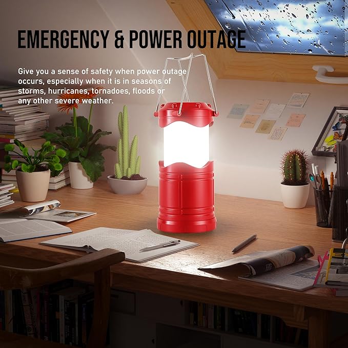 Lichamp LED Camping Lantern 4 Pack Battery Powered Flashlight for Power Outages Portable Collapsible Hanging Light Essential for Home Outdoor Emergency Lamp Survival Kit Gear for Hurricane Red