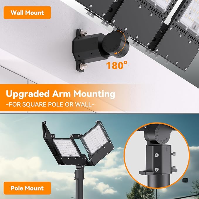 2025 New Upgraded 300W Dusk to Dawn LED Parking Lot Light 45000lm 5000K ETL IP67 Waterproof Adjustable 3-Head Street Lights Outdoor Pole &amp Wall-Mounted Security Flood Lights for Yard
