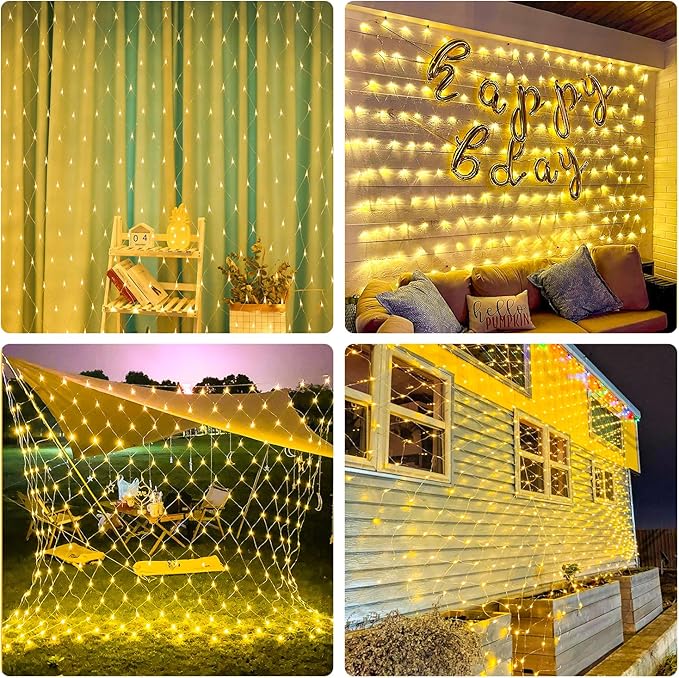 JMEXSUSS Outdoor Net Lights Waterproof 12ft x 5ft Plug in with 8 Modes Remoter 360 LED Net Lights for for Bush Patio Christmas Tree Decor (Clear Wire Warm White)