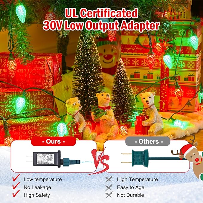 Minetom 147 FT 200 LED C9 LED Christmas Lights Outdoor - Plug in Fairy Lights with Timer &amp 8 Modes Waterproof Commercial Grade Extendable for Indoor Outdoor Roofline Patio Yard Xmas Red and Gree