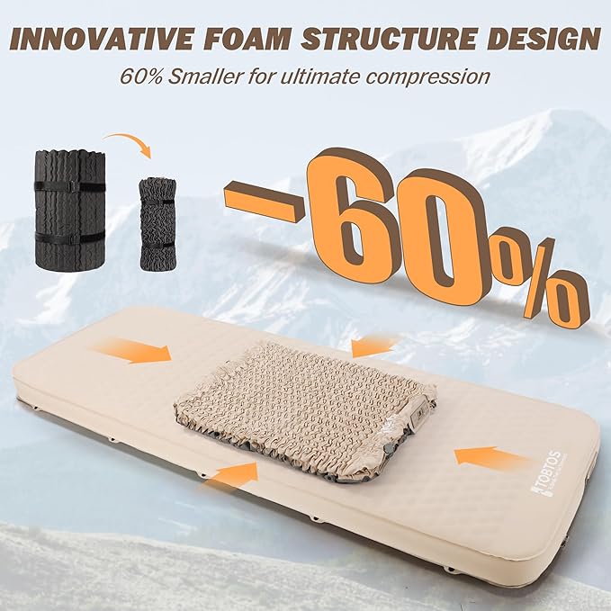TOBTOS 4 Thick Self Inflating Sleeping Pad with Electric Pump 60s Inflate Ultra-Compressible Compact Foam Camping Mattress Insulated Sleeping Mat for Tent Car Camping