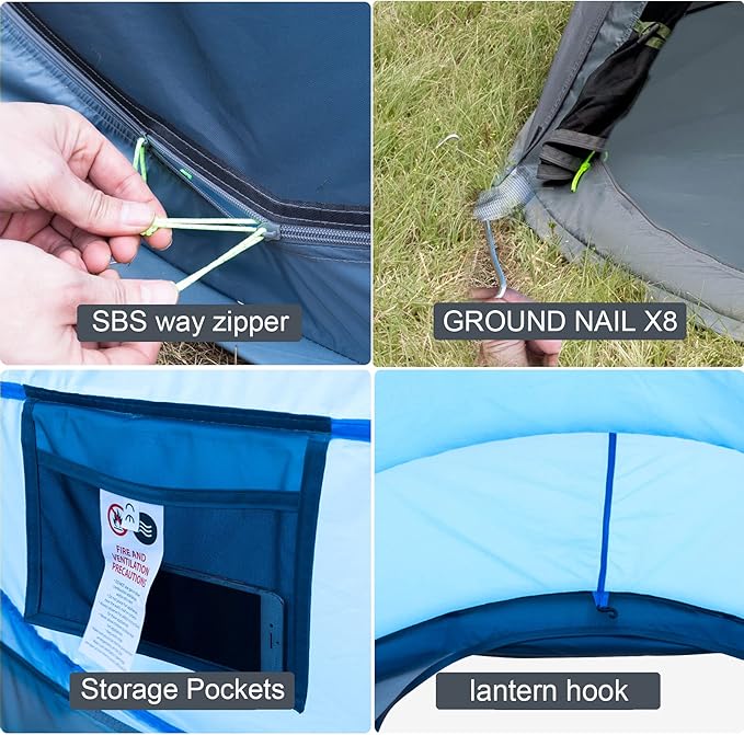 4 Person Easy Pop Up Tent Waterproof Automatic Setup 2 Doors-Instant Family Tents for Camping Hiking &amp Traveling