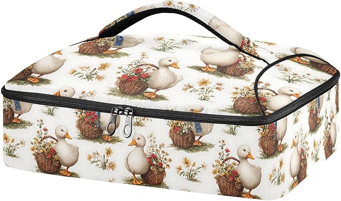 Casserole Carrier Cartoon Ducks PatternInsulated Casserole Carrier for Hot or Cold Food Thermal Lunch Tote for Potluck Parties Picnic Beach Fits 9 x 13 Inches Baking Dish