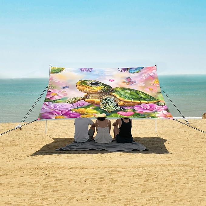 Beach Tent Sun Shelter Turtle Playing with Butterfly Lightweight &amp Easy Setup Beach Shade Canopy for Camping Fishing