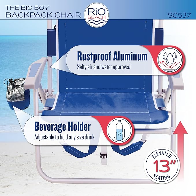 RIO beach Big Boy 4-Position 13 High Seat Backpack Beach or Camping Folding Chair Turquoise