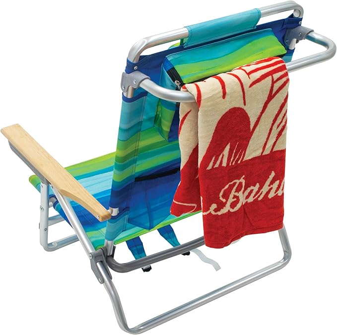 Tommy Bahama 2-Pack 5-Position Classic Lay Flat Backpack Beach Chair with Cooler and Cup Holder Portable Folding Beach Chair for Tanning Blue/Green
