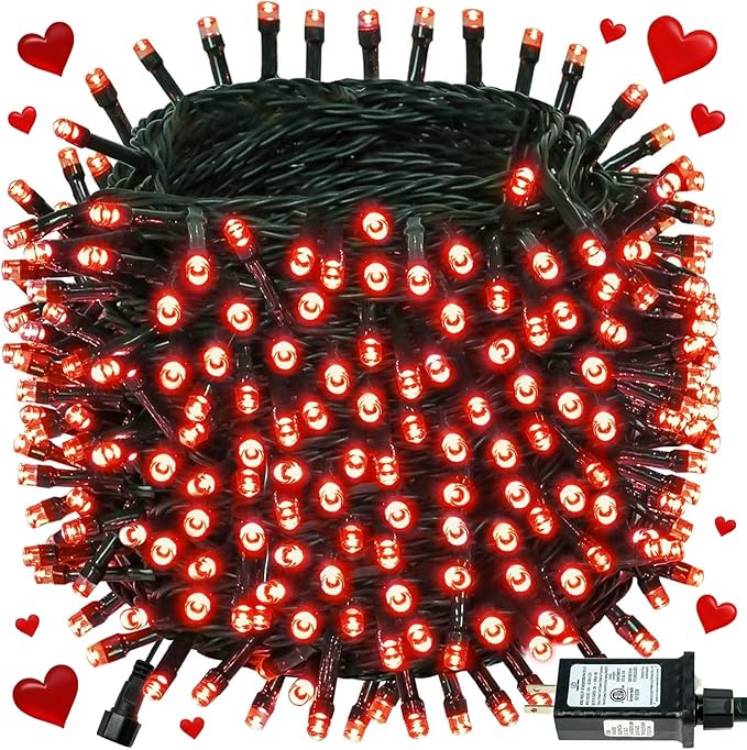 Connectable 240LED 88Ft 13Modes Valentine String Lights Indoor Outdoor | Extendable Green Wire Red Valentine Lights with Timer Twinkle Fairy Light Plug in for Xmas Bedroom Wedding Party Decor(Red)