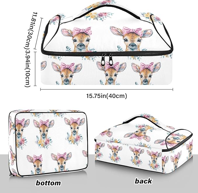 Casserole Carrier Watercolor Deer FaceInsulated Casserole Carrier for Hot or Cold Food Thermal Lunch Tote for Potluck Parties Picnic Beach Fits 9 x 13 Inches Baking Dish