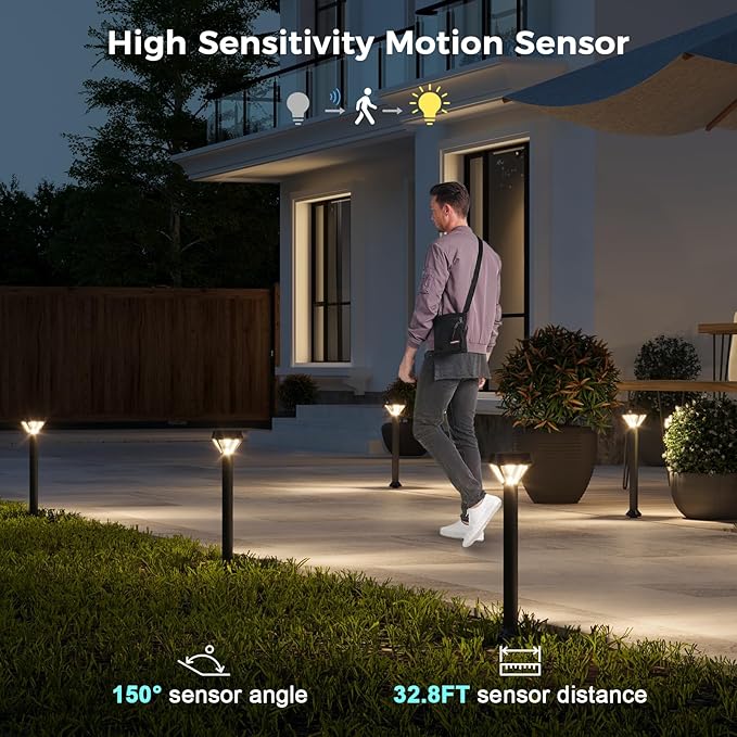 XMCOSY+ Smart Solar Pathway Lights Bluetooth APP Control with Motion Sensor 150LM RGBCW Color Changing Landscape Lighting for Yard Garage Garden Lawn IP65 Waterproof 4 Pack