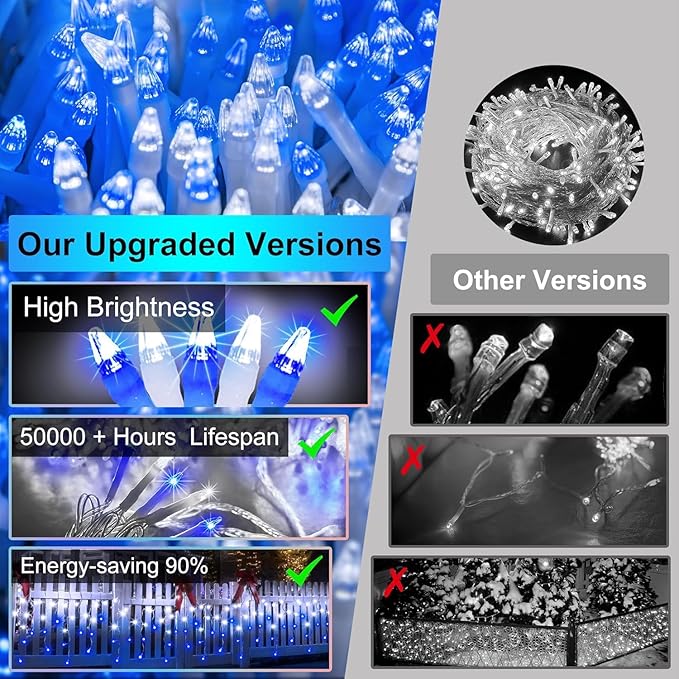 1620 LED Christmas Lights with 360Drops 164ft 12 Modes Blue and White Outdoor String Lights with Timer Dimmable Waterproof Hanging Twinkle Lights for Outside Holiday Wedding Party Eaves Yard Decor