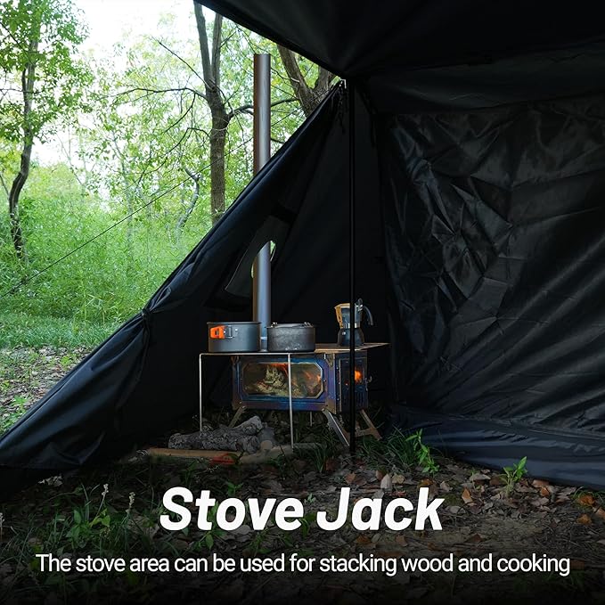 Hot Tent for 1-2 Person PU3000mm Waterproof Aluminum Poles for Winter Camping with Stove Jack (Fire-Resistant) Ventilation Mesh &amp Windproof Enclosure Multi-Use for Cooking Relaxing &amp Over