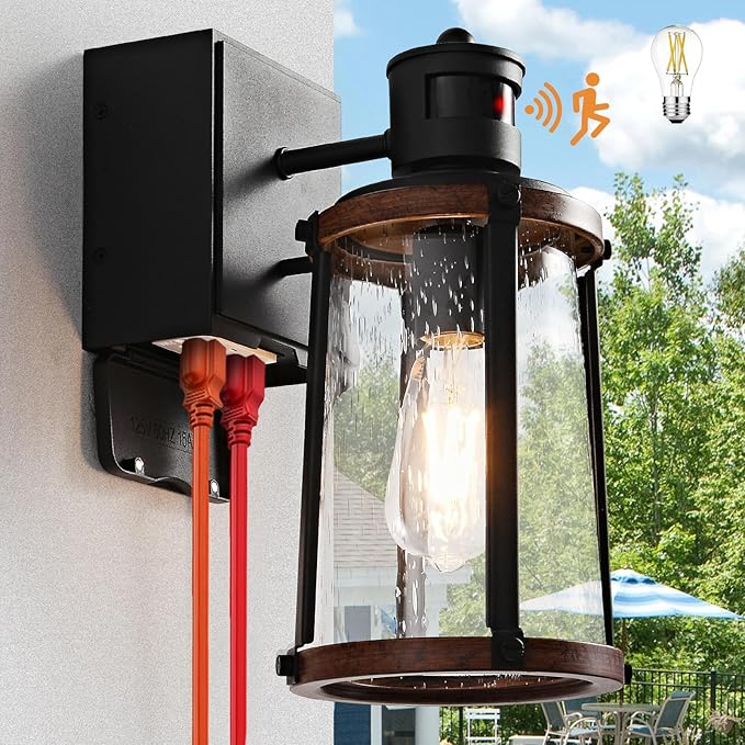 Dusk to Dawn Motion Sensor Outdoor Light with GFCI Outlet Waterproof Outside Porch Light Exterior Lighting Fixtures for House Garage Front DoorBulb Included12.5 H1PC