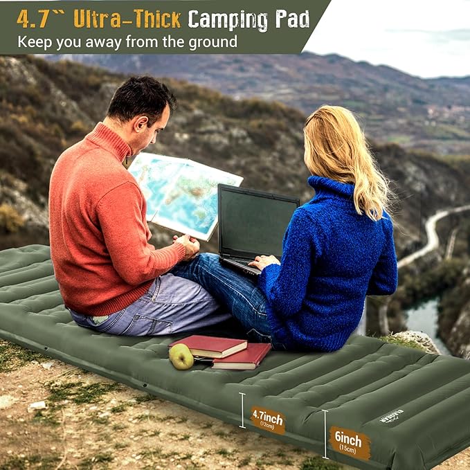 Elegear CumbreX Single Sleeping Pad for Camping 4.7 Ultra-Thick Inflatable Camping Sleeping Pad with Built-in Foot Pump &amp Quick Inflation Portable Camping Sleeping Mat for Backpacking Hiking Te