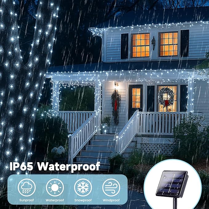 Extra-Long 144FT Solar String Lights Outdoor 2 Pack 400LED Solar Fairy Lights for Outside Waterproof Silver Wire 8 Lighting Modes Solar Twinkle Lights for Tree Garden Party Xmas Decor (Cool White)