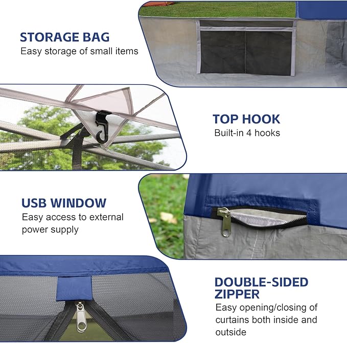 Canopy Universal Mosquito Netting Tent Converts 10'x10' Canopy Gazebo into Camping Inner Tent Screen House with Full PE Floors for Patio Outdoor Garden（TOP &amp Frame NOT Included） Navy Blue