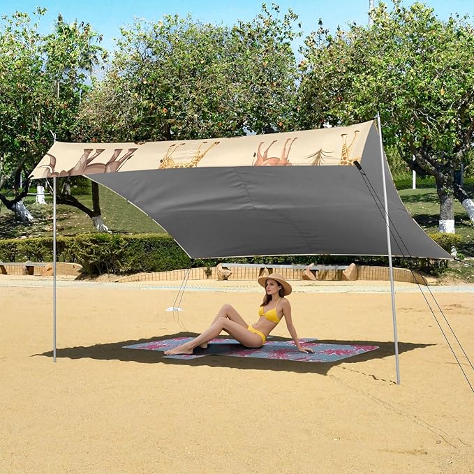 African Animals Camping Sun Shelter Beach Tent Portable Beach Sun Shade Outdoor Canopy for Camping Trips Fishing Picnic
