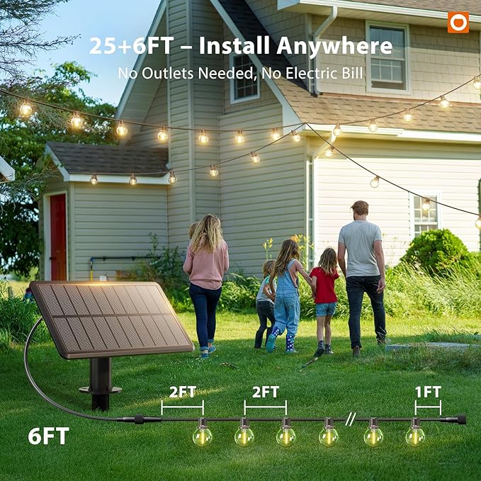addlon 25FT Solar Powered Outdoor String Lights Waterproof with Remote G40 Solar Powered String Lights with 13 LED Shatterproof Bulbs 3 Light Modes Dimmable Solar Lights for Outside Bistro Cafe