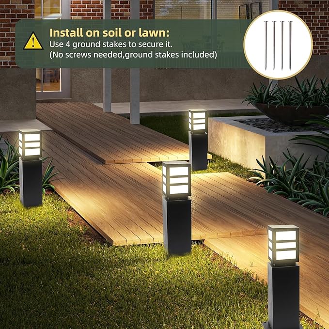 2Pack Landscape Path Lights 24 IP65 Waterproof Bollard Lights Heavy Duty Steel Stable Widened Base E27 Lamp Holder Modern Outdoor Path Lights Bollard for Lawn Patio Courtyard Driveway Oblong