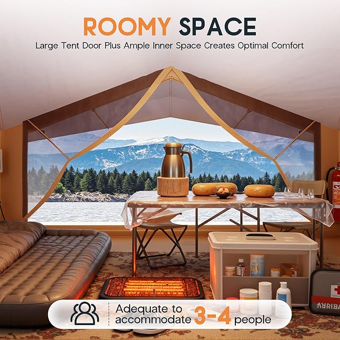 SPECRAFT Canvas Bell Yurt Tents &amp Inflatable Tent for Camping Waterproof Glamping Tent with Stove Jack Breathable Mesh Snowproofing Spacious 4-Season Family Shelter for Outdoor Camping Partie